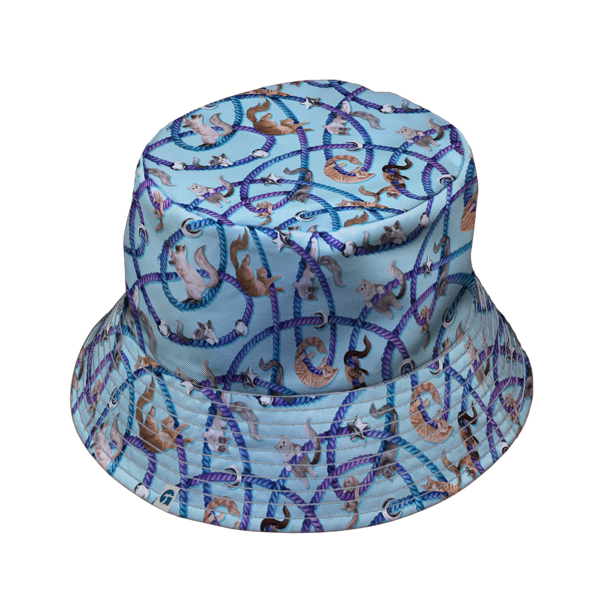 Cosmic Yarn Cats Teal Bucket Hat 2