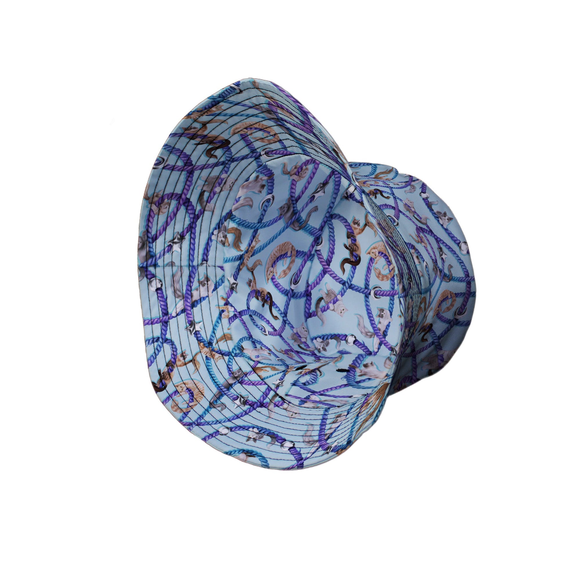 Cosmic Yarn Cats Teal Bucket Hat Side View