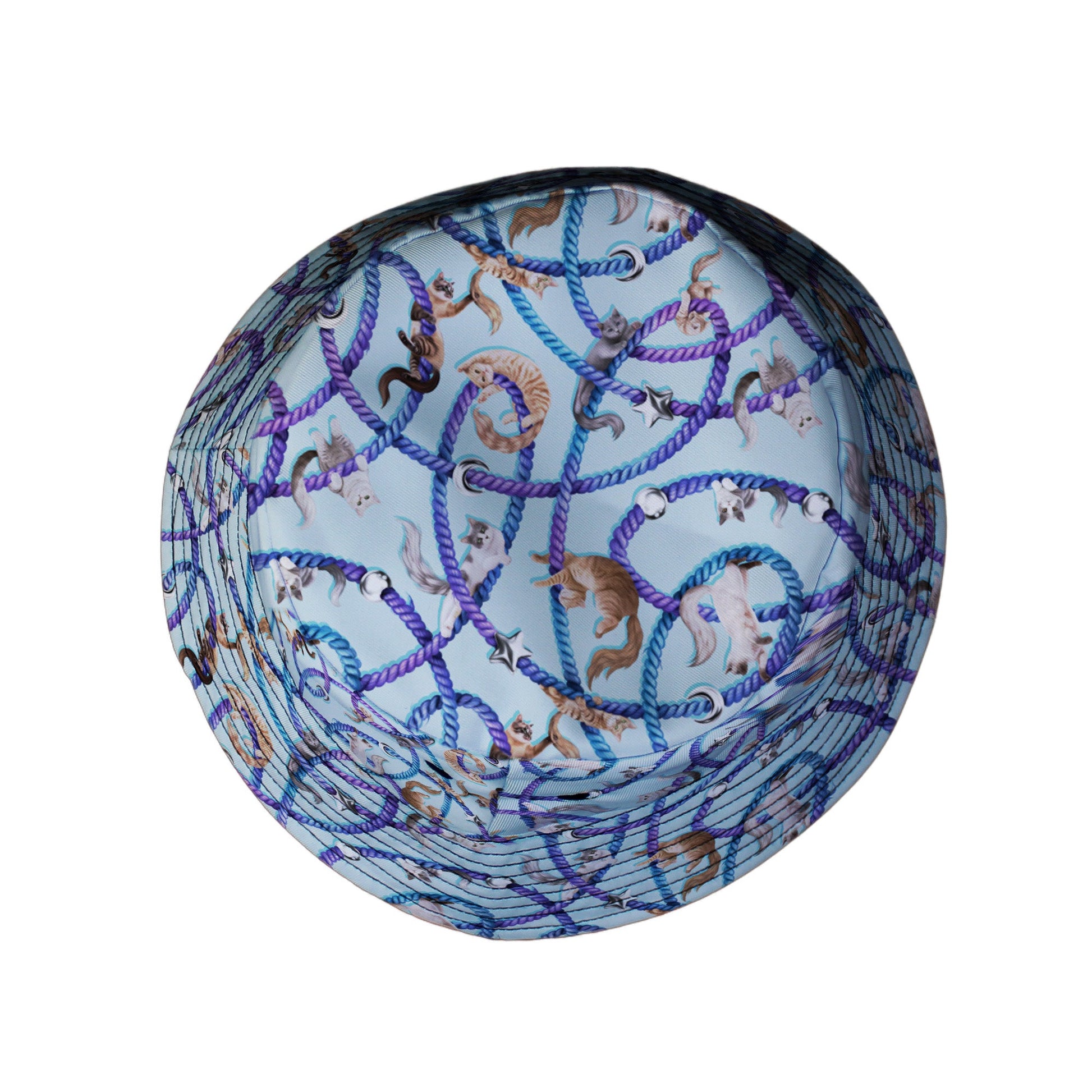 Cosmic Yarn Cats Teal Bucket Hat Top View