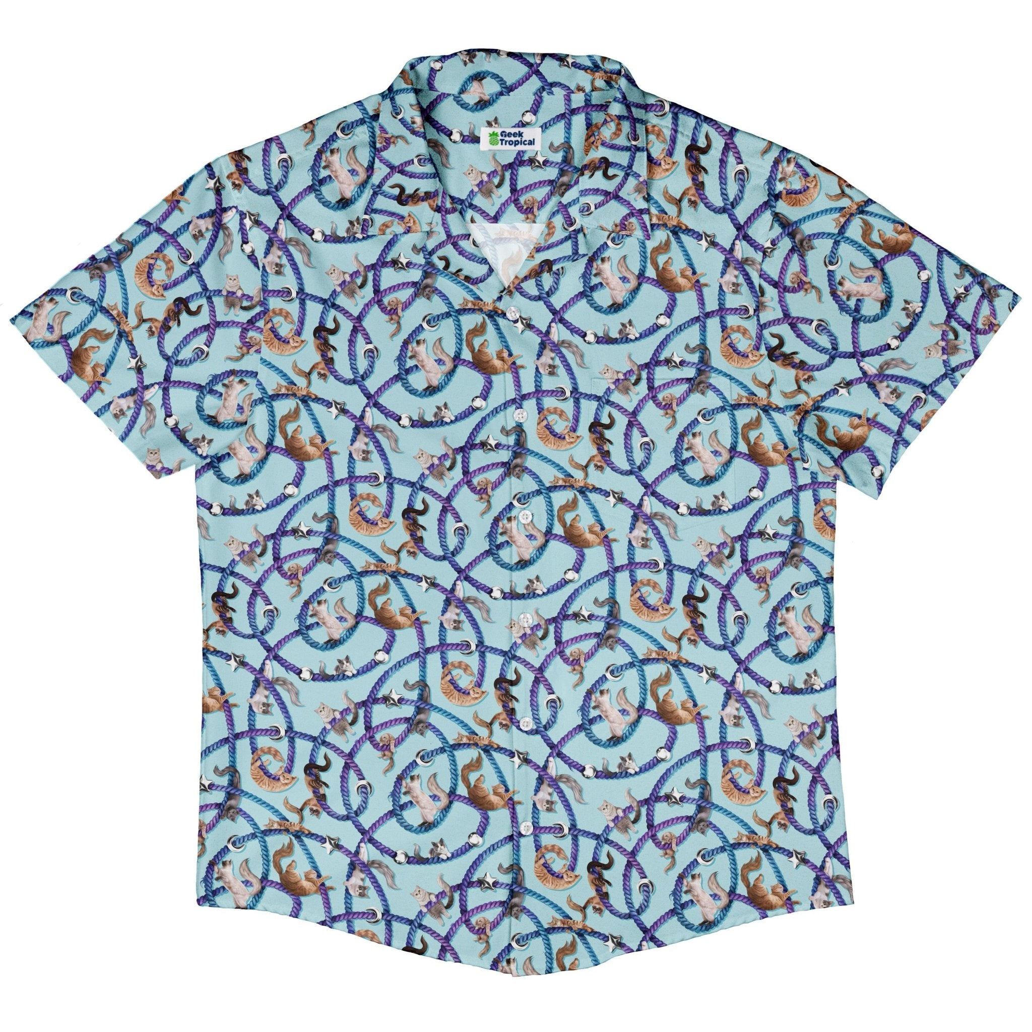 Cosmic Yarn Cats Teal Button Up Shirt 5
