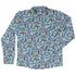 Cosmic Yarn Cats Teal Long Sleeve Button Up Shirt front
