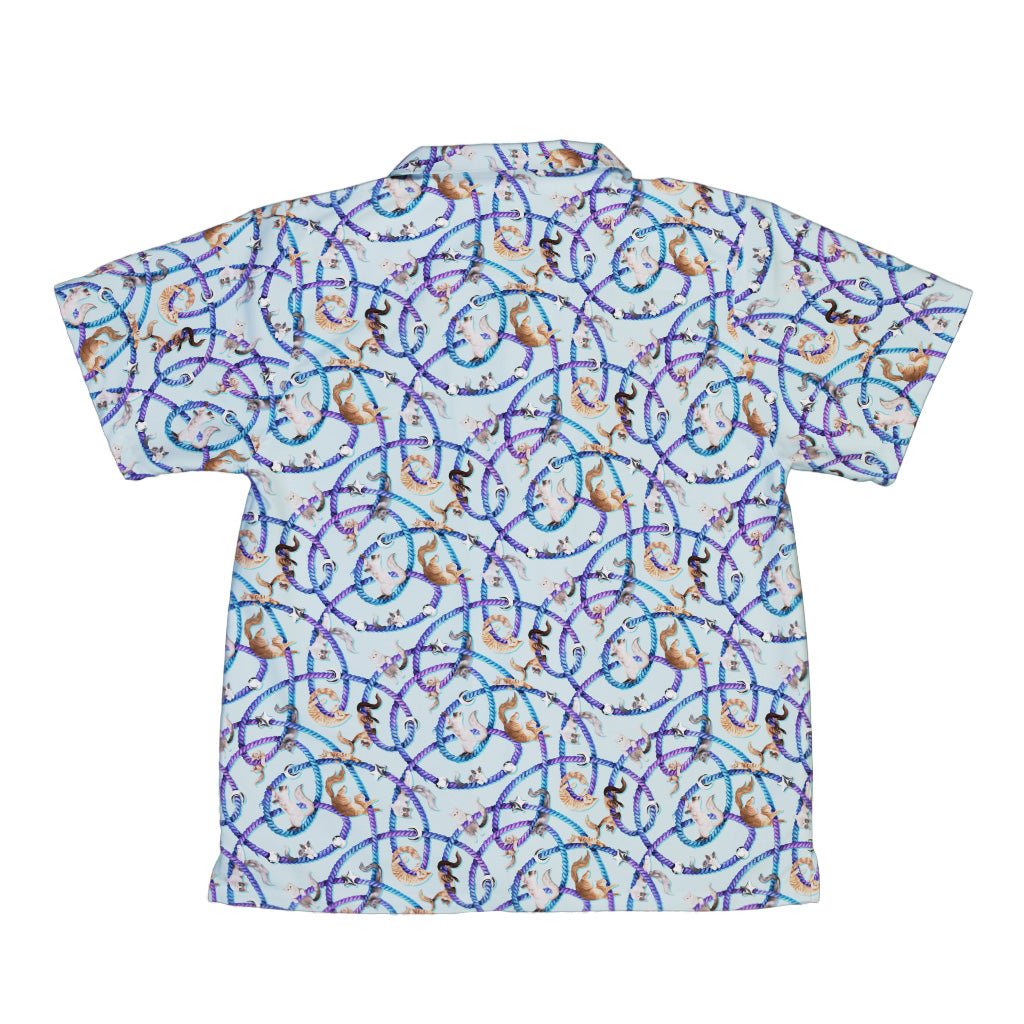 Cosmic Yarn Cats Teal Youth Hawaiian Shirt 2