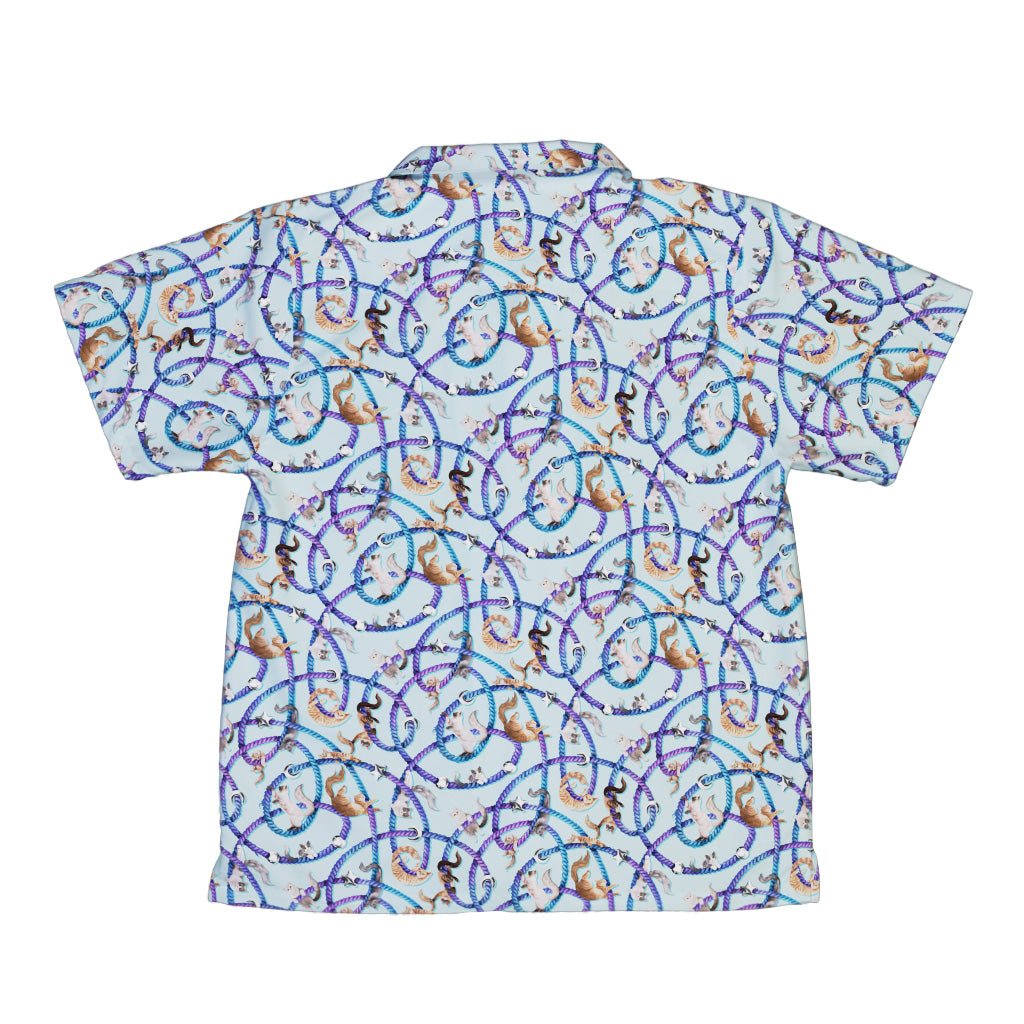 Cosmic Yarn Cats Teal Youth Hawaiian Shirt Back