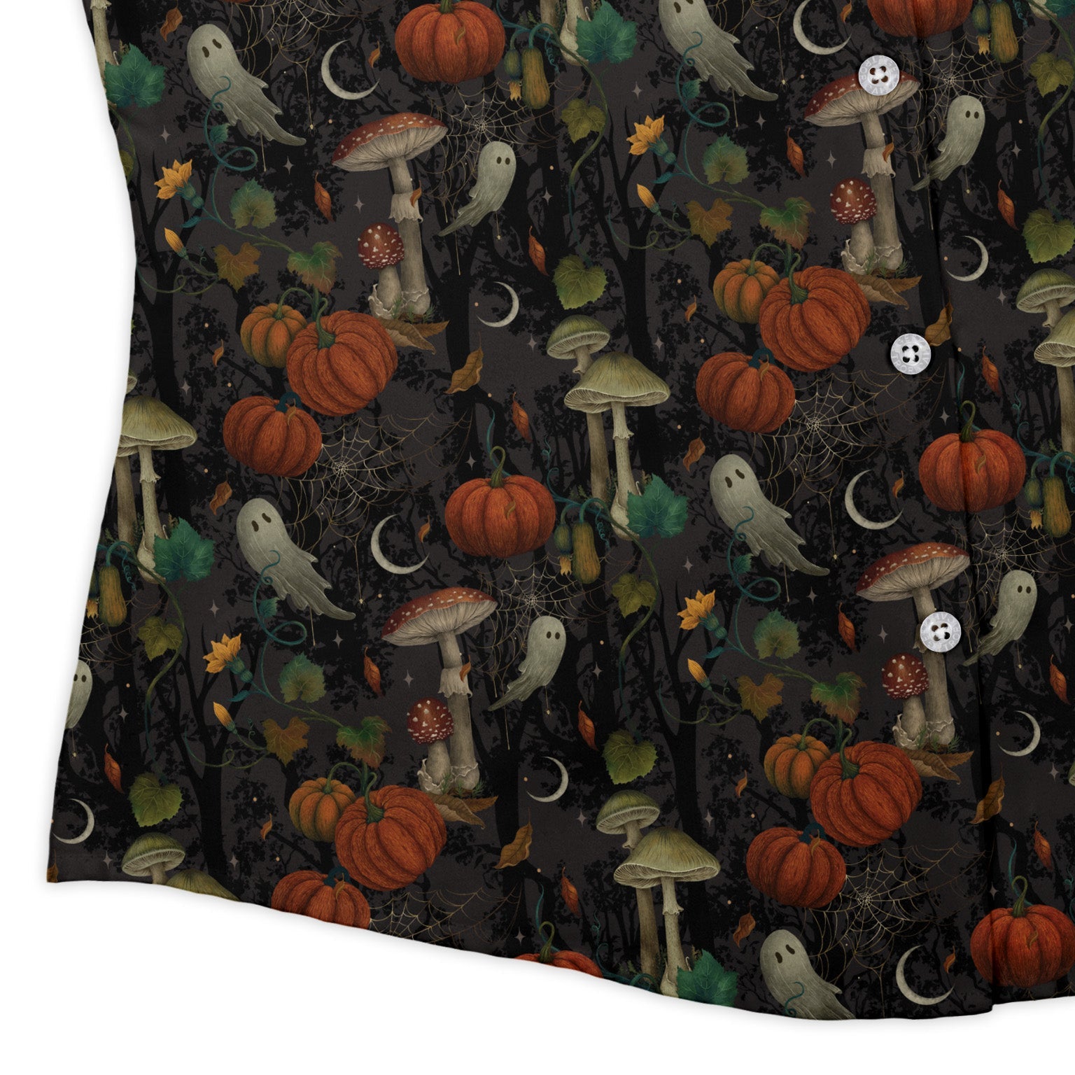 Cottagecore Halloween Mushroom Curvy Button Up Shirt Geek Nerd Botany Print Design by Episodic halloween