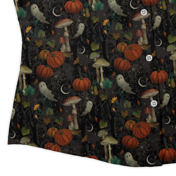 Cottagecore Halloween Mushroom Curvy Button Up Shirt Geek Nerd Botany Print Design by Episodic halloween