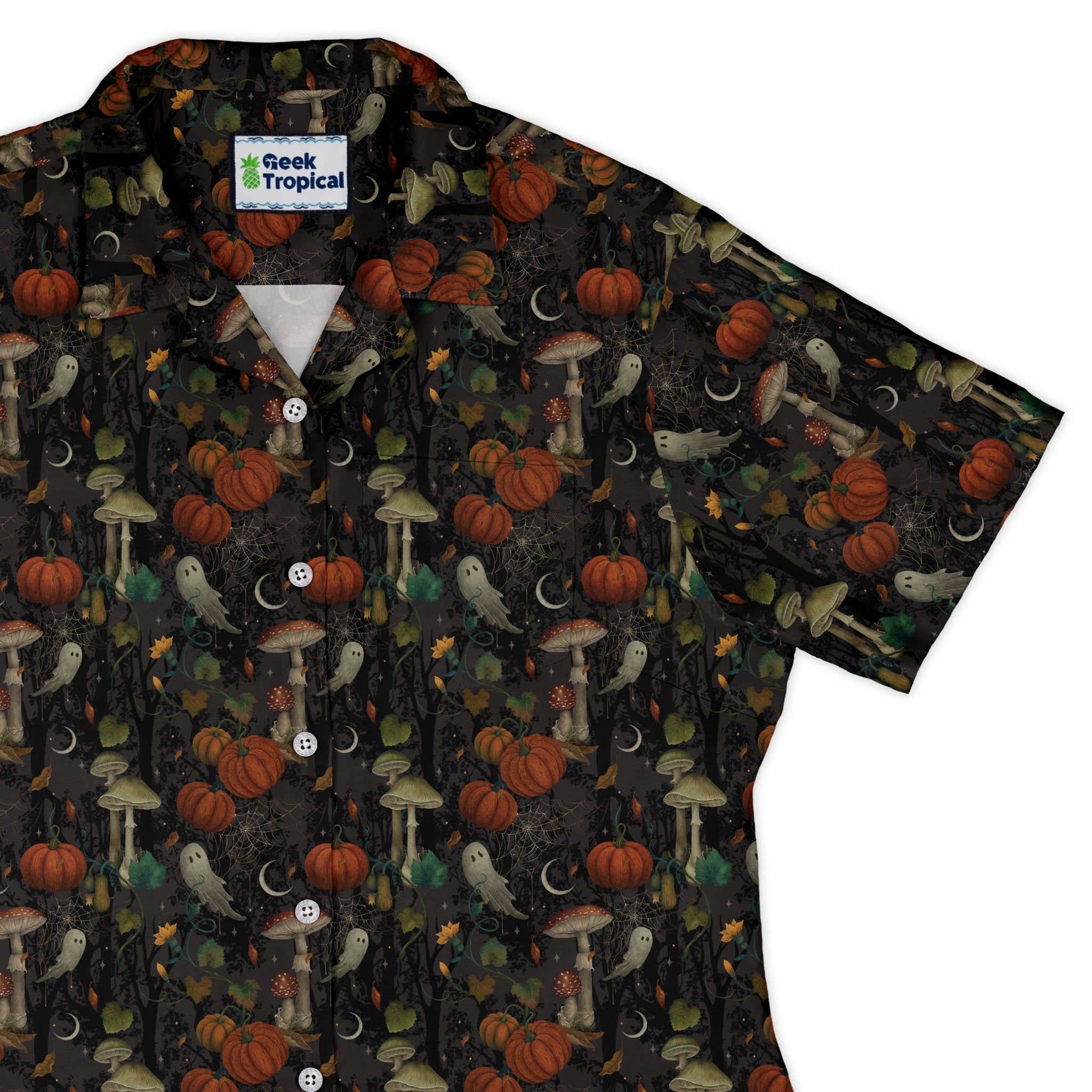 Cottagecore Halloween Mushroom Curvy Button Up Shirt Geek Nerd Botany Print Design by Episodic halloween