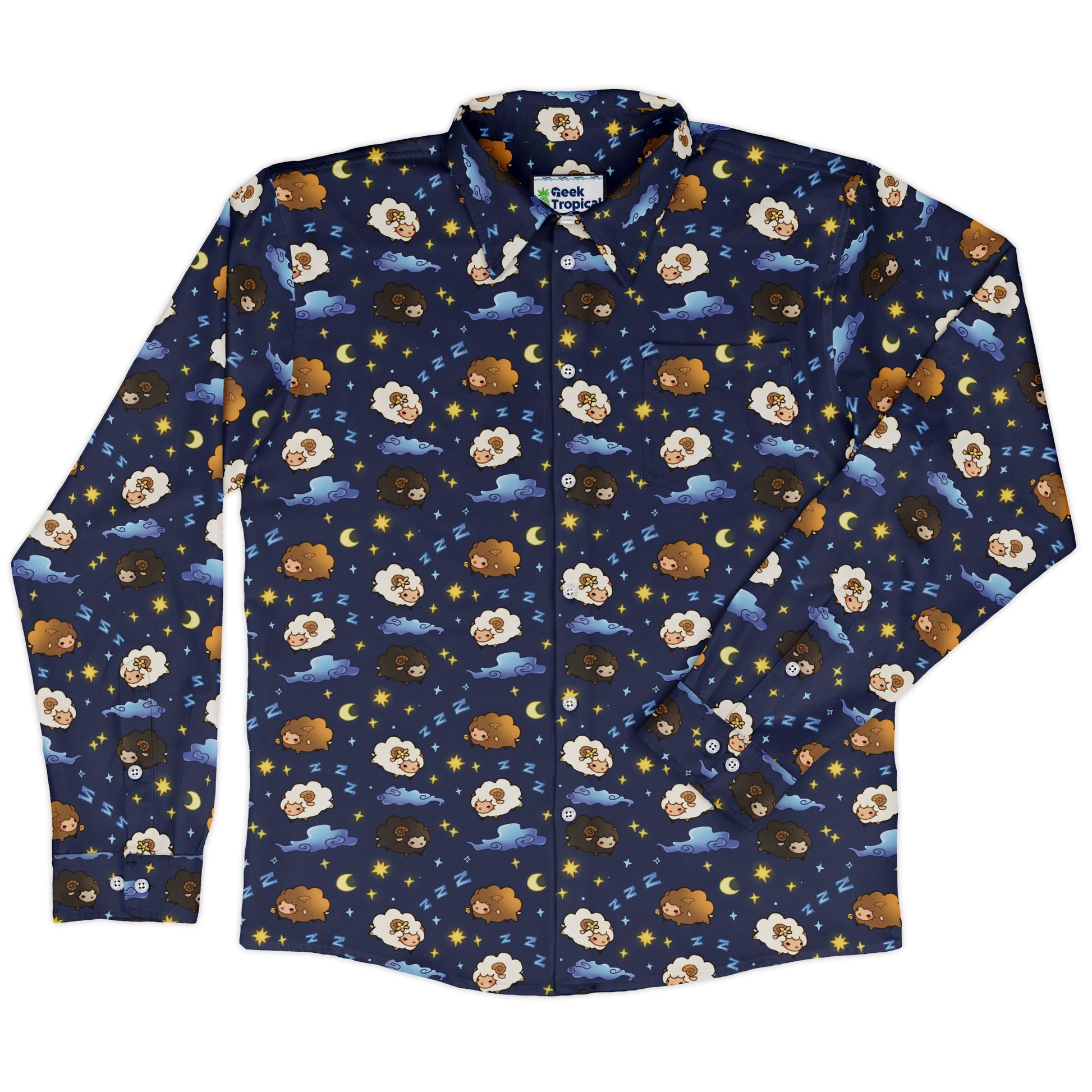 Counting Sheep Long Sleeve Button Up Shirt front
