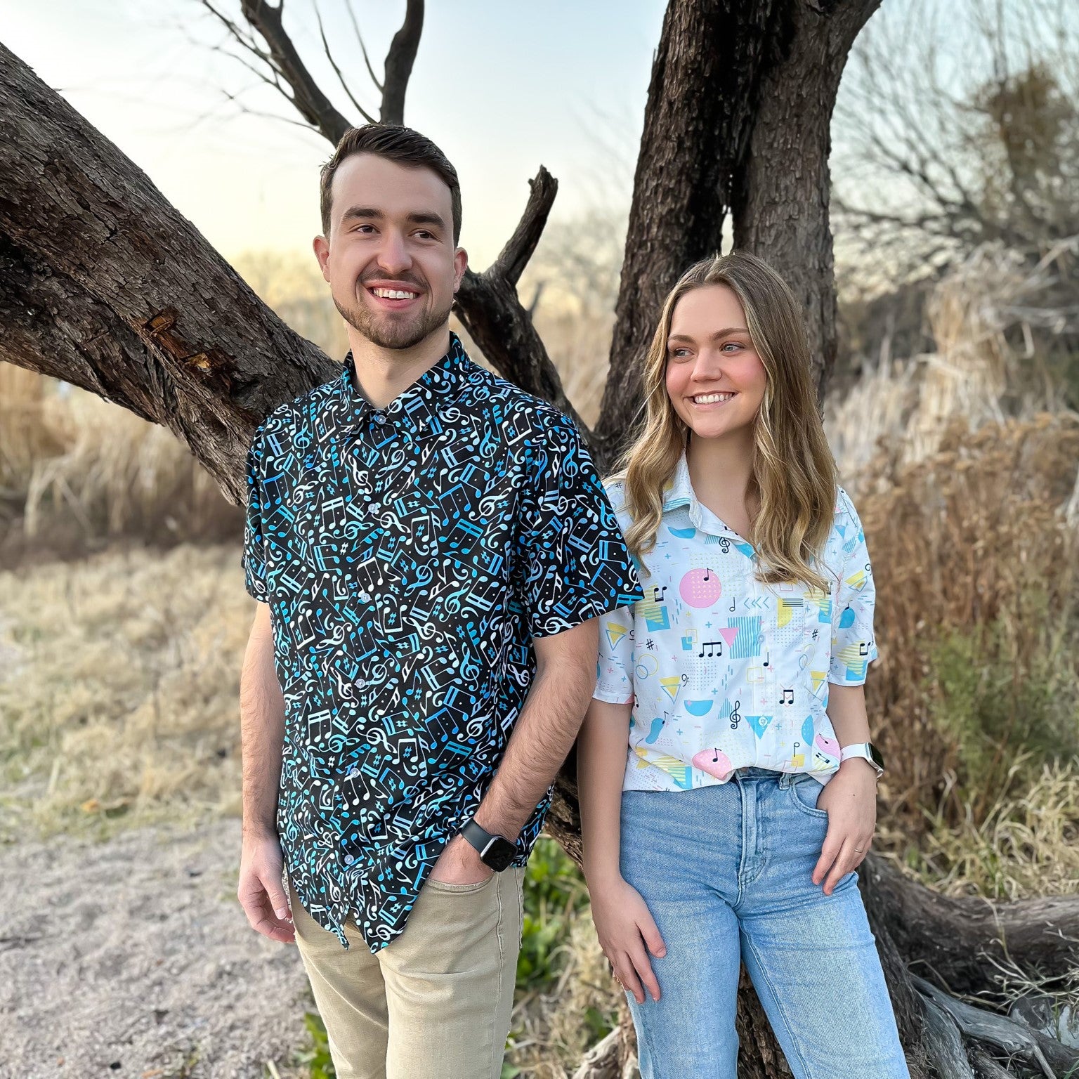 Alphabet Music Memphis Style White Button Up Shirt