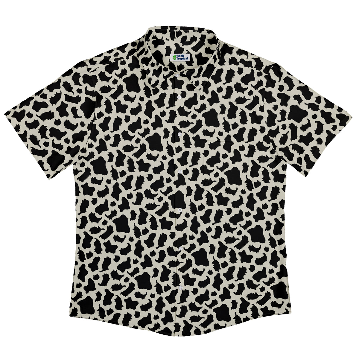 Cow Cat Button Up Shirt Flat Front
