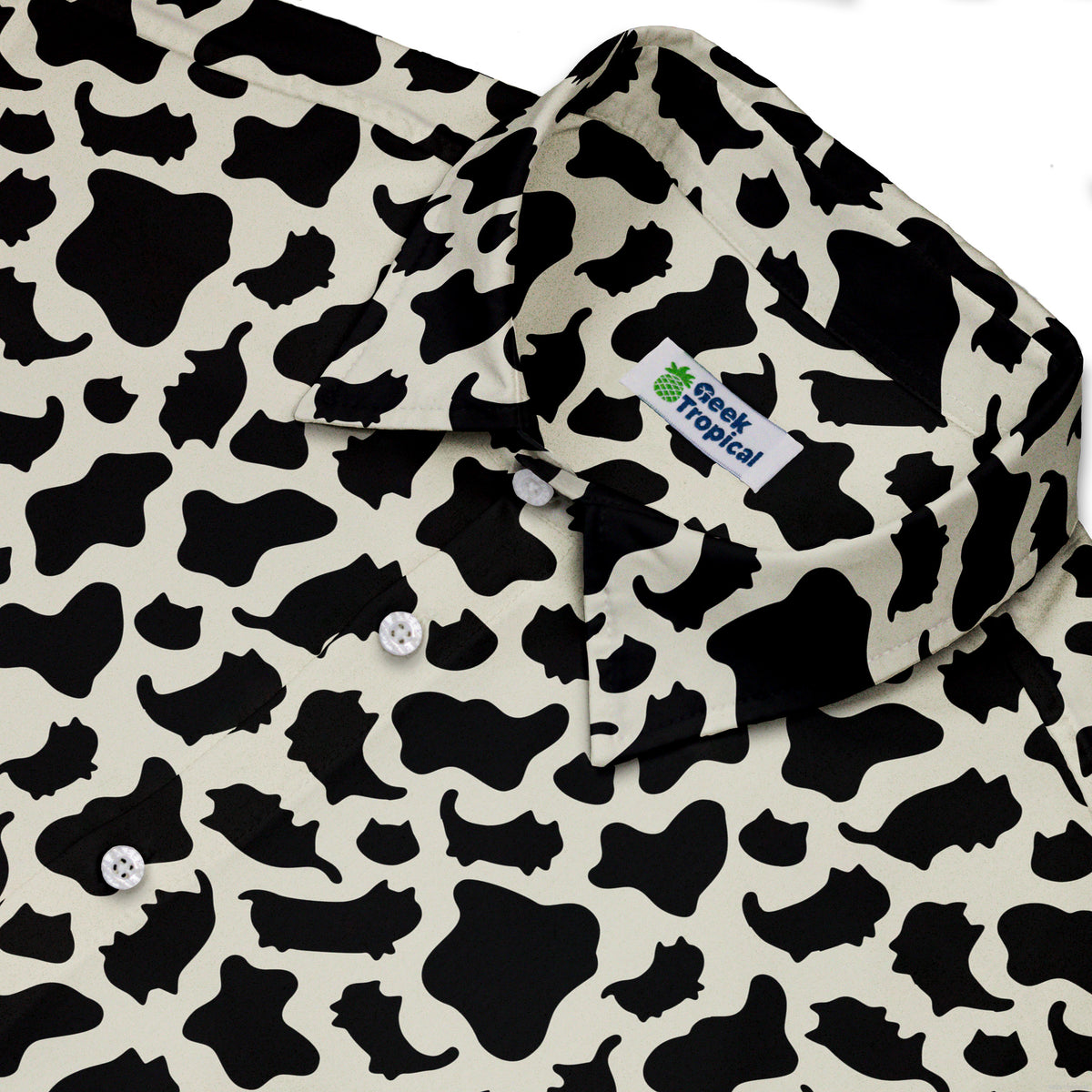 Cow Cat Button Up Shirt Neck