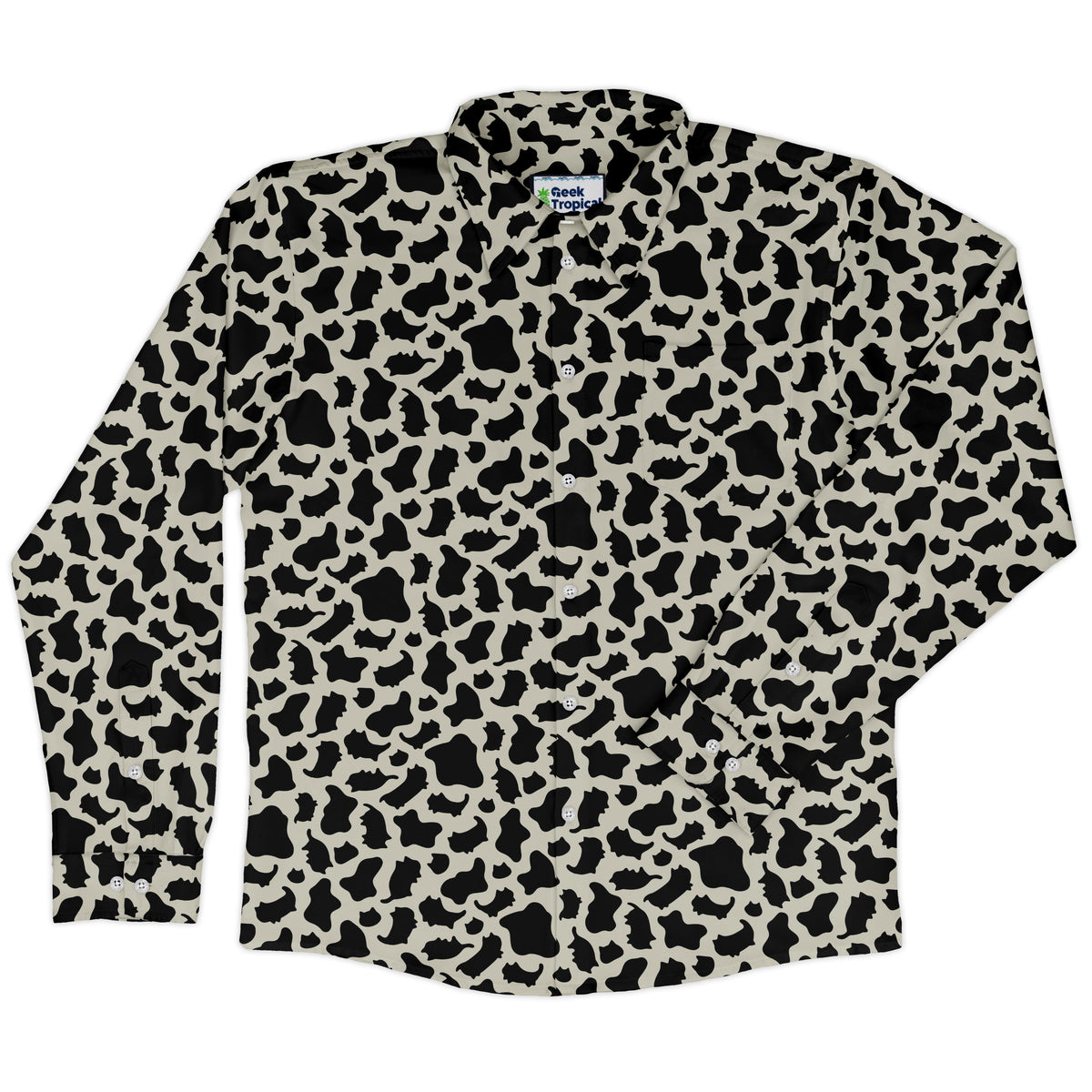 Cow Cat Long Sleeve Button Up Shirt front