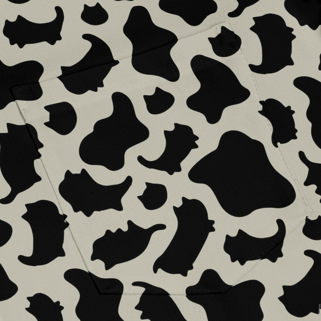 Cow Cat Long Sleeve Button Up Shirt pocket