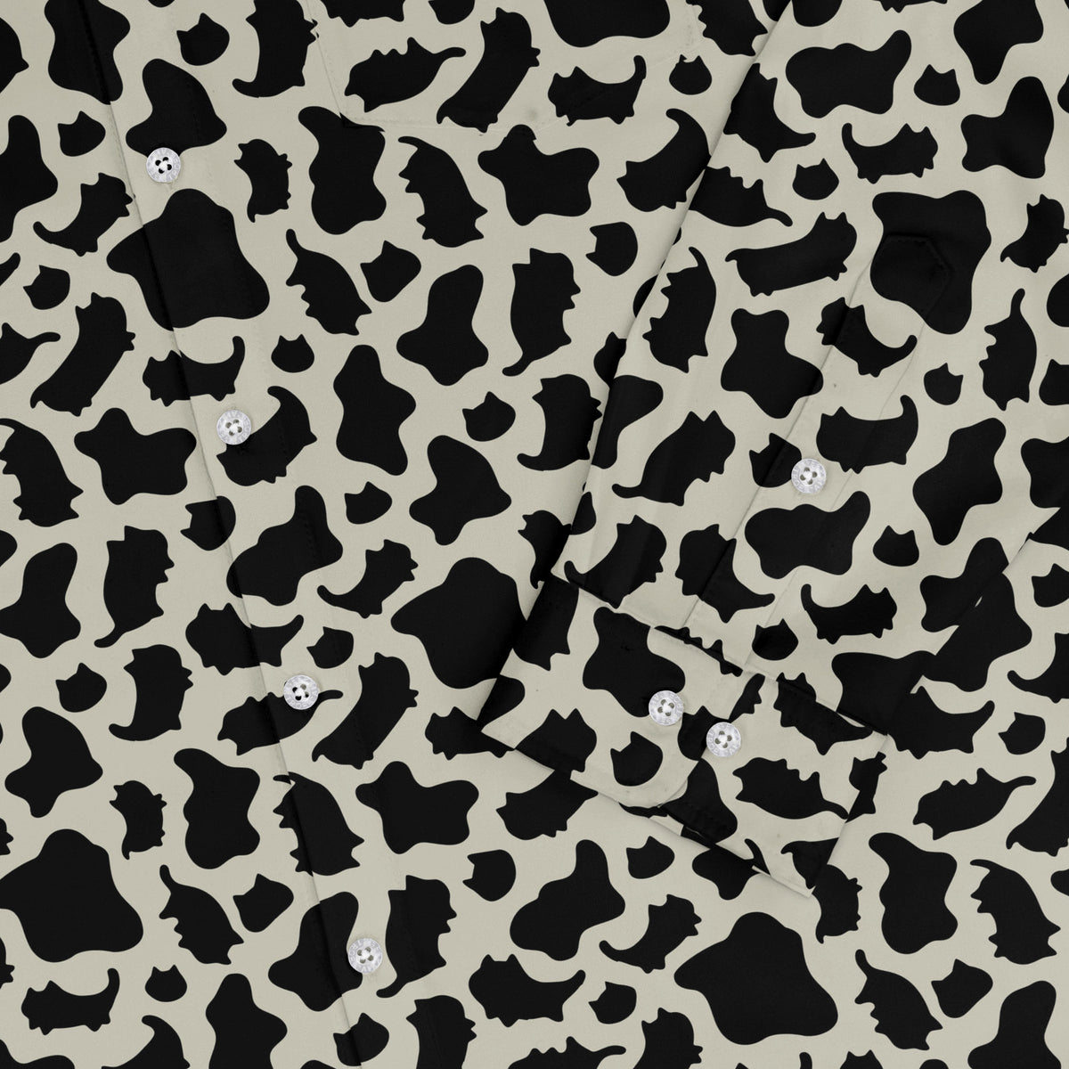 Cow Cat Long Sleeve Button Up Shirt sleeve close