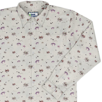 Crab Spread Long Sleeve Button Up Shirt Geek Nerd adult sizing Design by Vlad Mel FLOW DESC WRITING