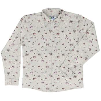 Crab Spread Long Sleeve Button Up Shirt Geek Nerd adult sizing Design by Vlad Mel FLOW DESC WRITING