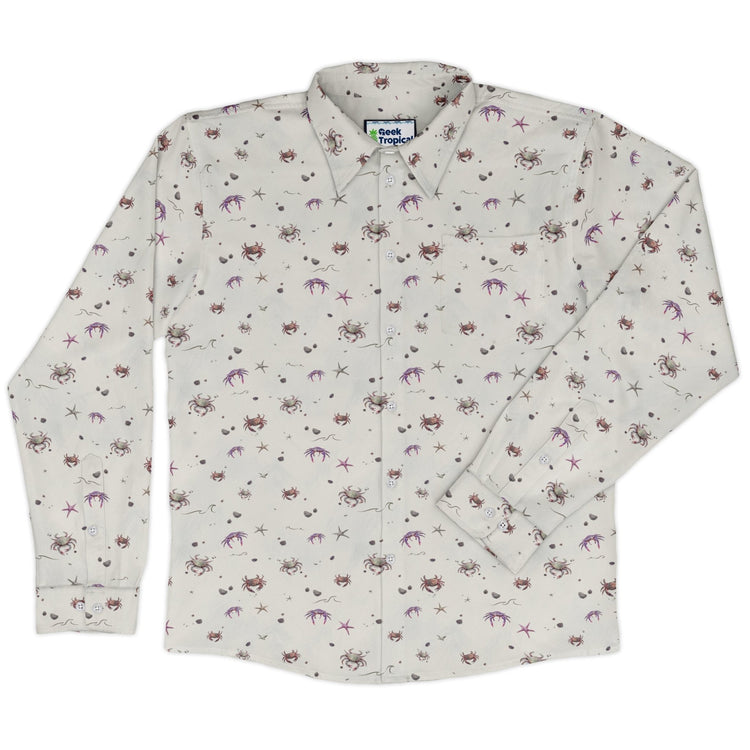 Crab Spread Long Sleeve Button Up Shirt Geek Nerd adult sizing Design by Vlad Mel FLOW DESC WRITING