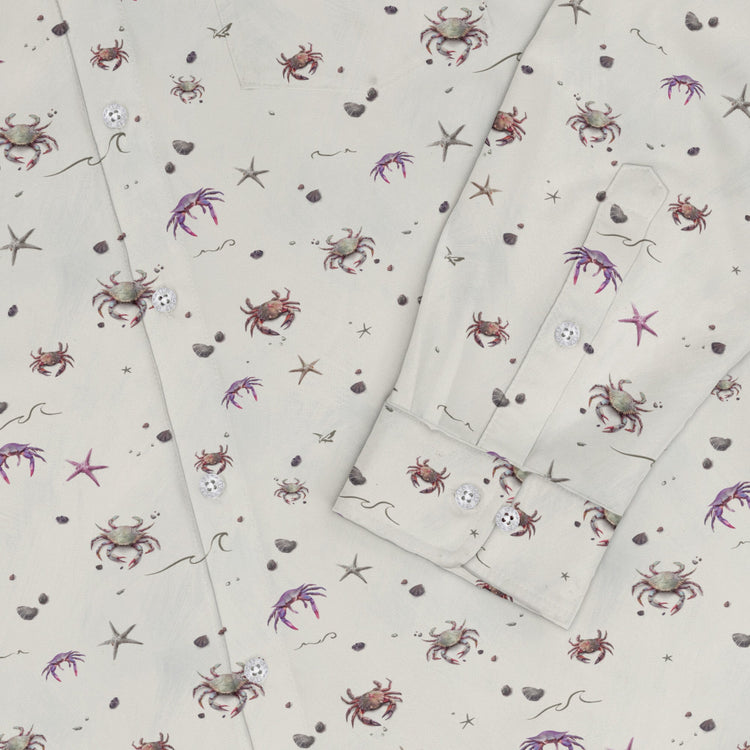 Crab Spread Long Sleeve Button Up Shirt Geek Nerd adult sizing Design by Vlad Mel FLOW DESC WRITING