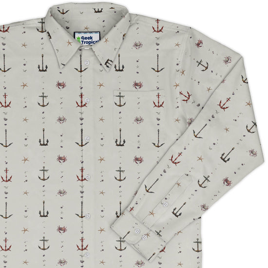 Crabby Anchors Long Sleeve Button Up Shirt Geek Nerd adult sizing Design by Vlad Mel FLOW DESC WRITING