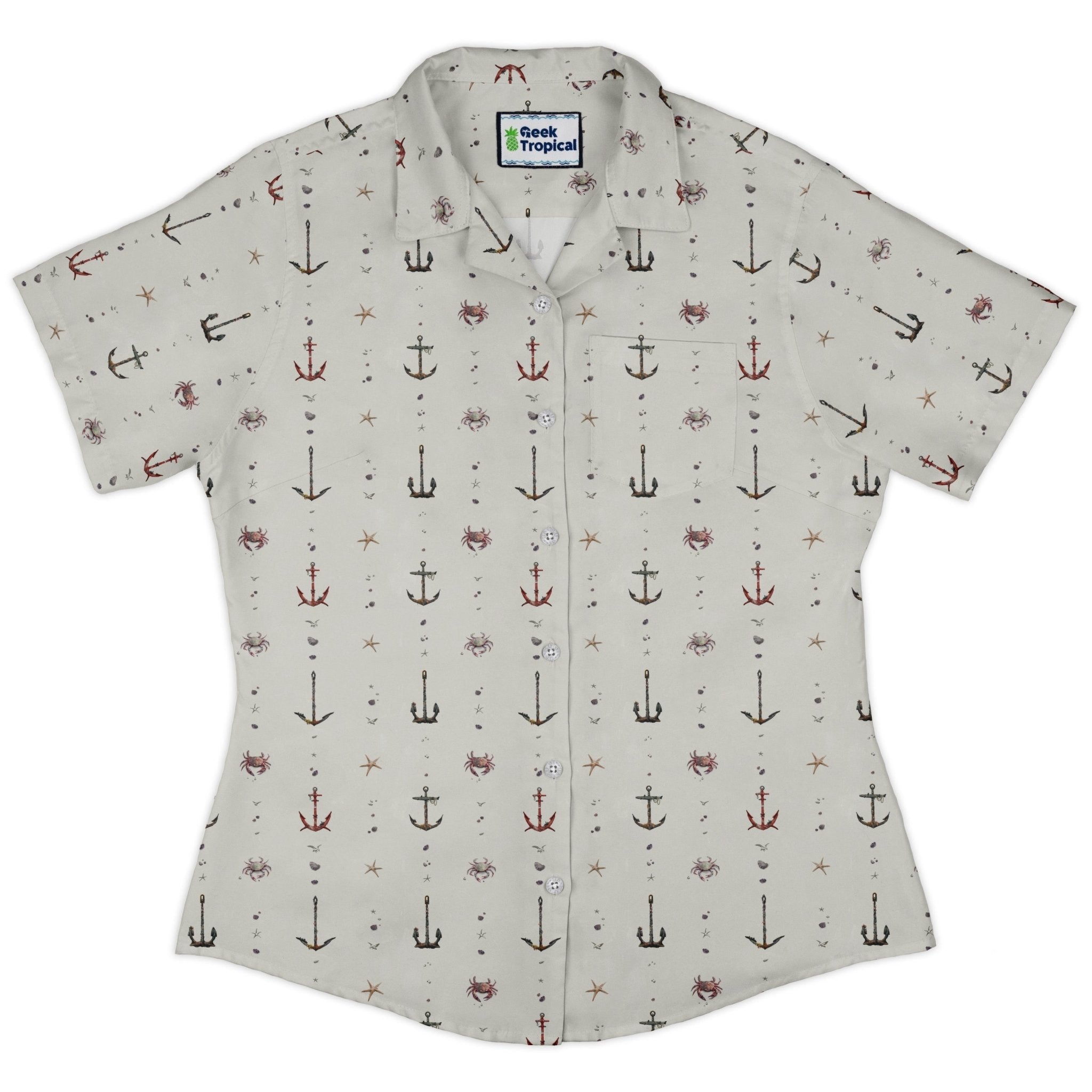 Crabby Anchors Curvy Button Up Shirt Geek Nerd Design by Vlad Mel Marine biology q4