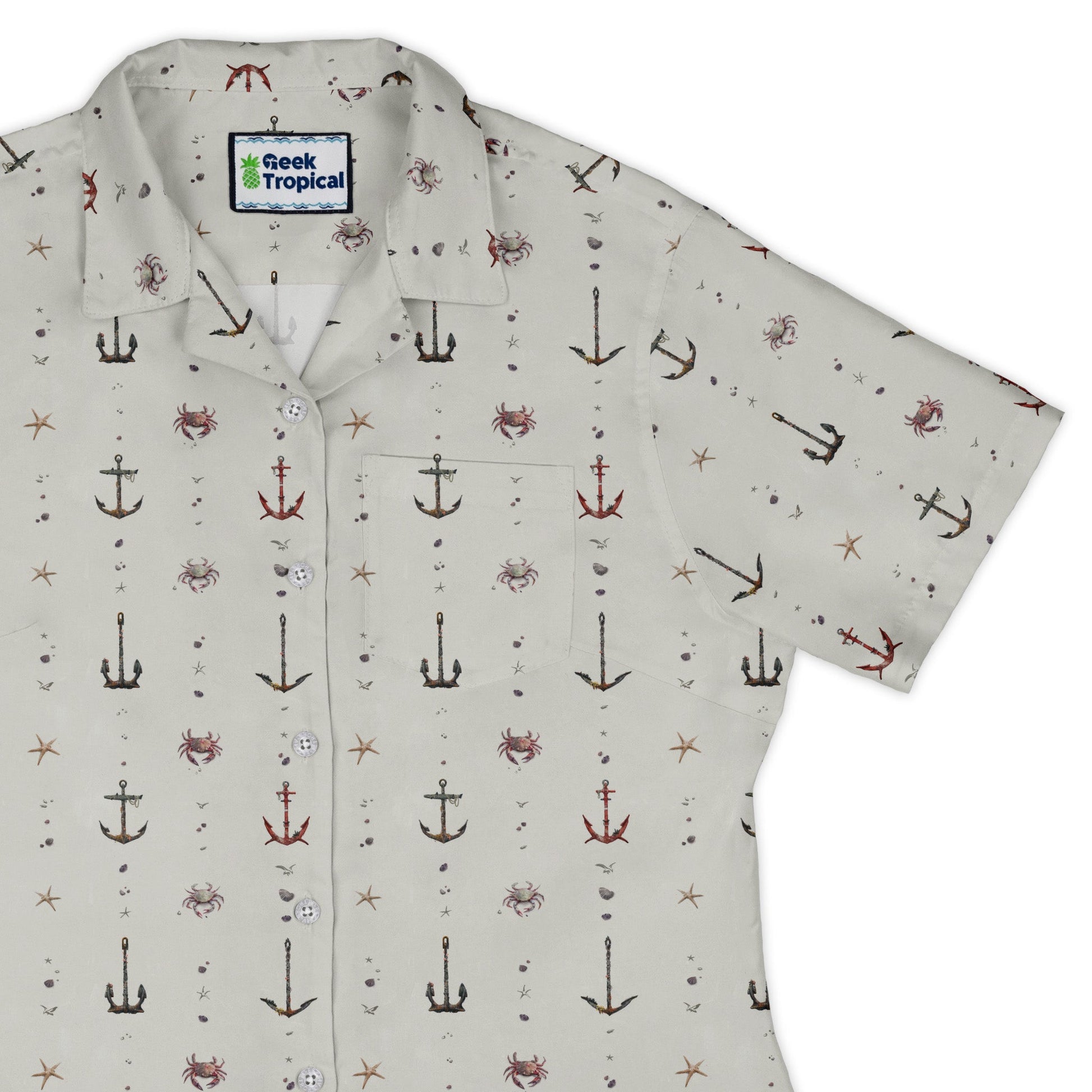 Crabby Anchors Curvy Button Up Shirt Geek Nerd Design by Vlad Mel Marine biology q4