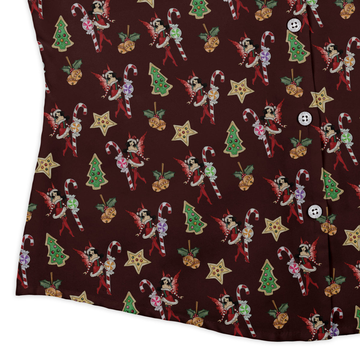 Crimson Faerie Curvy Button Up Shirt womens corner