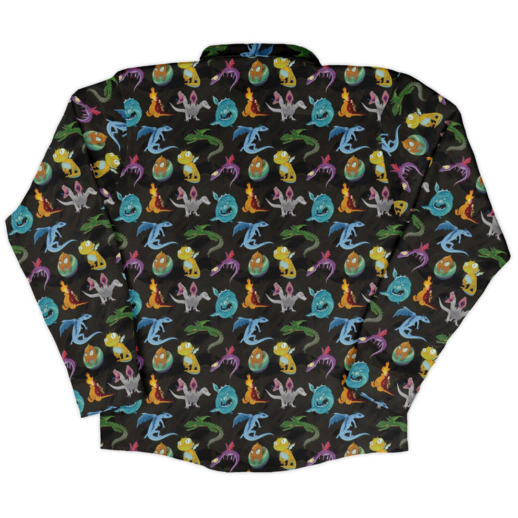 Cute Baby Dragons Long Sleeve Button Up Shirt Geek Nerd adult sizing Animal Patterns Designs by Nathan
