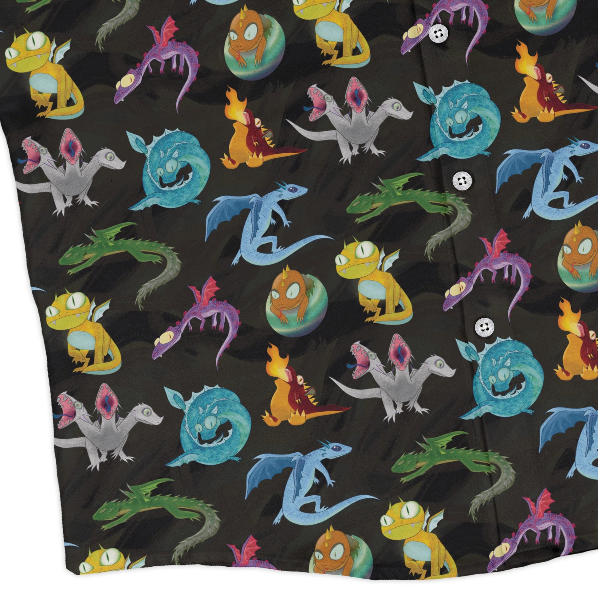 Cute Baby Dragons Long Sleeve Button Up Shirt Geek Nerd adult sizing Animal Patterns Designs by Nathan