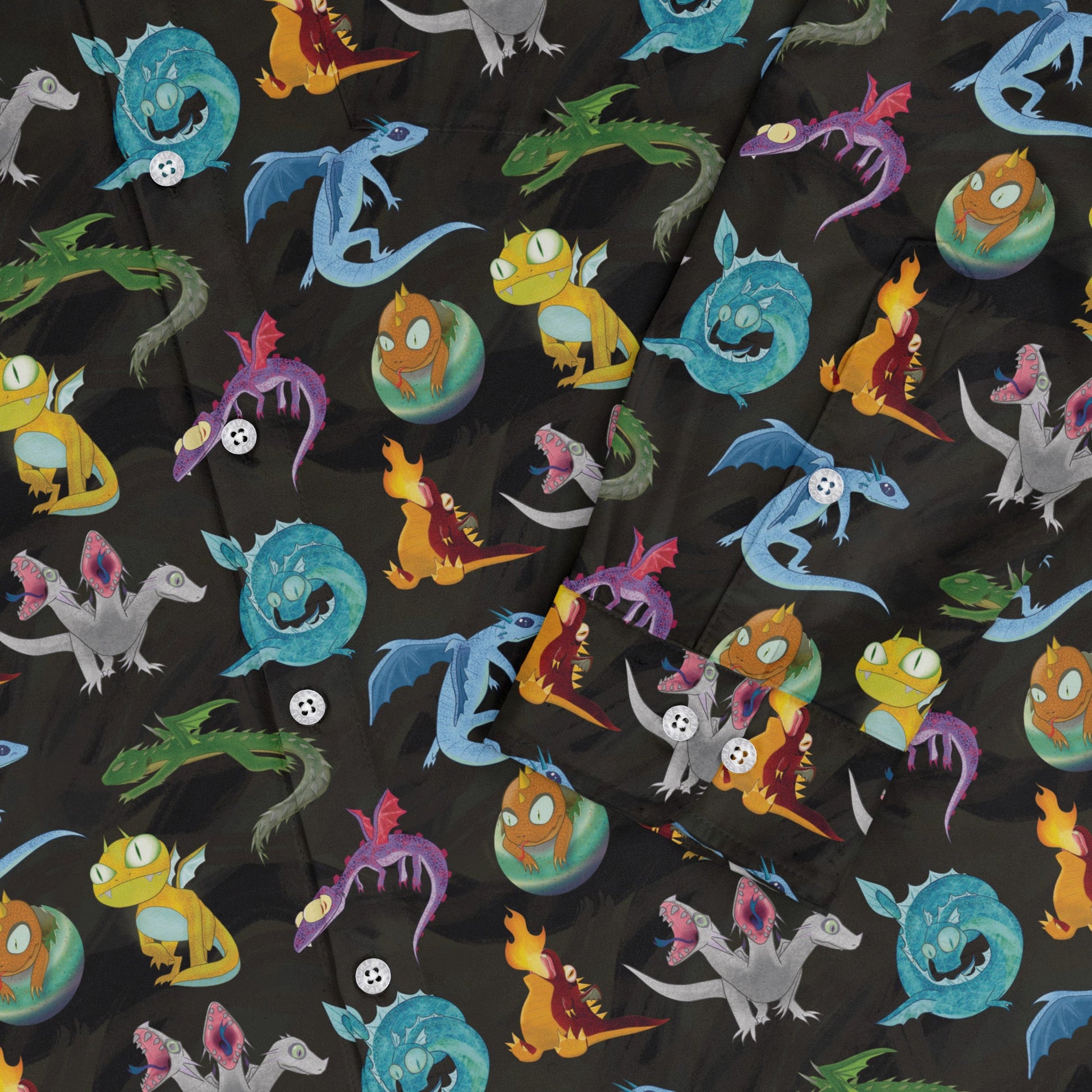 Cute Baby Dragons Long Sleeve Button Up Shirt Geek Nerd adult sizing Animal Patterns Designs by Nathan