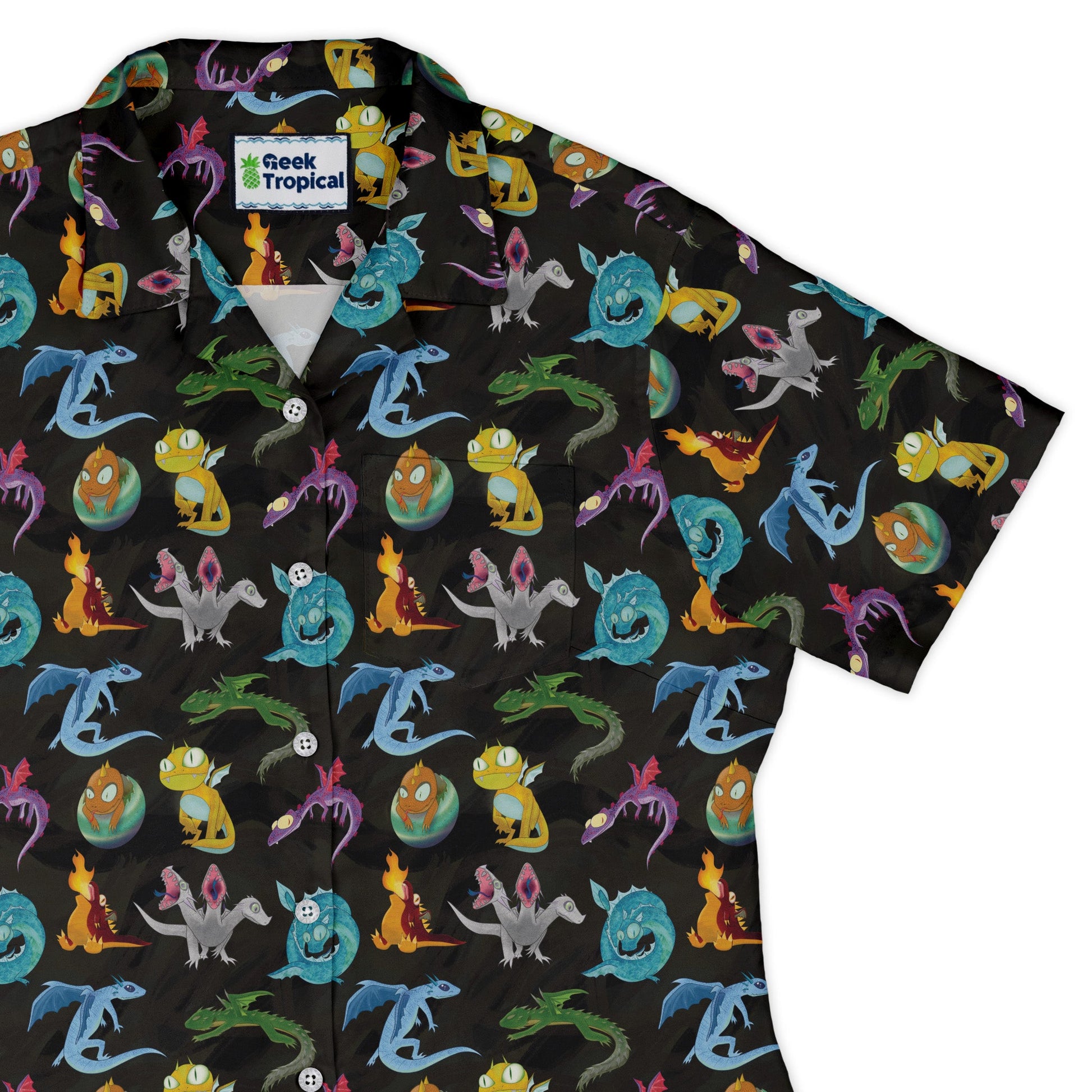 Cute Baby Dragons Curvy Button Up Shirt Geek Nerd Animal Patterns Designs by Nathan Fantasy Prints