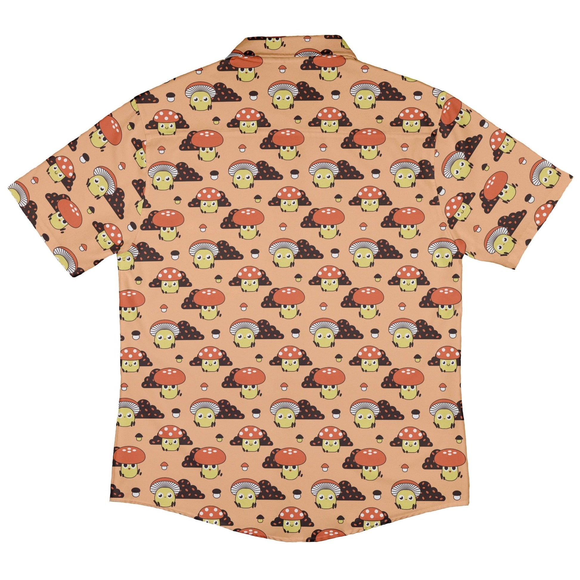 Cute Mushroom Fungi and Slime Orange Pink Video Game Button Up Shirt - adult sizing - Botany Print - video game arcade print