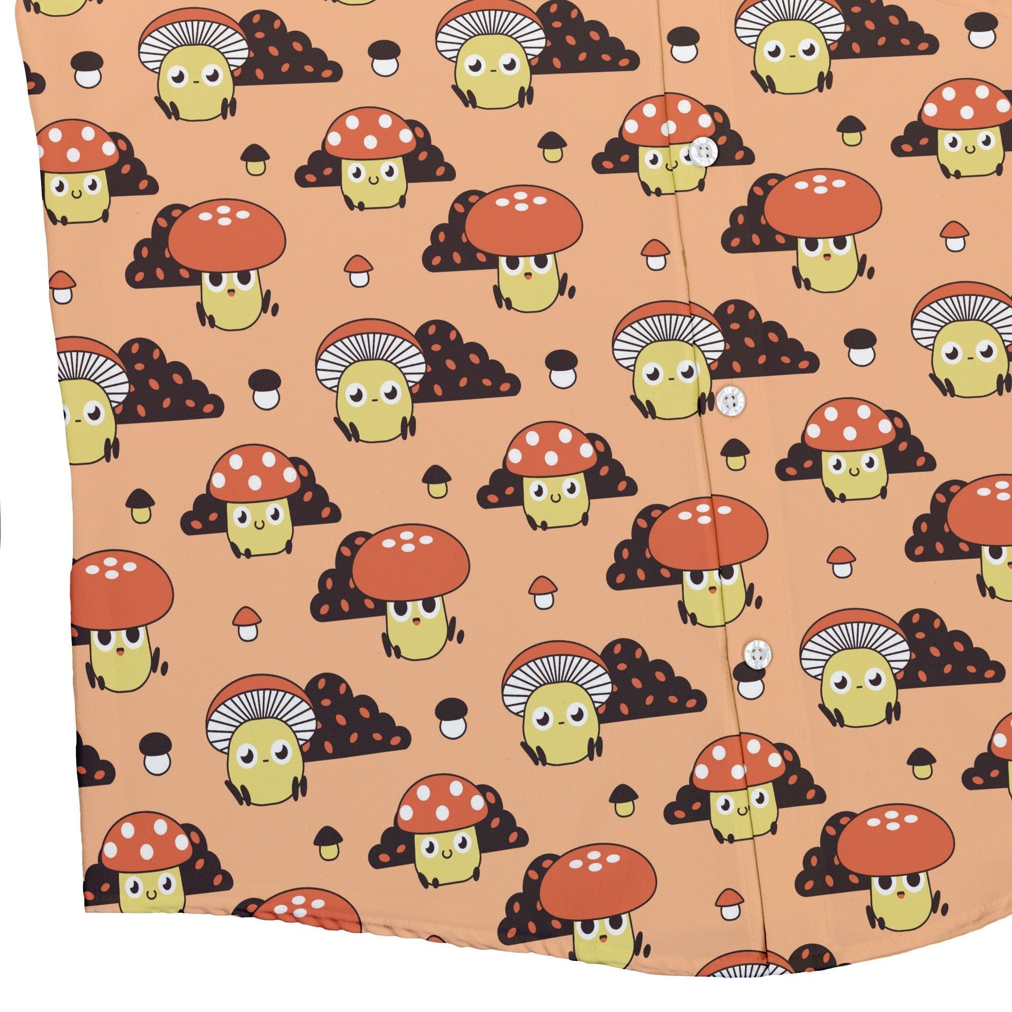 Cute Mushroom Fungi and Slime Orange Pink Video Game Button Up Shirt - adult sizing - Botany Print - video game arcade print