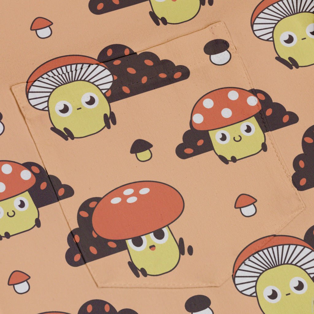 Cute Mushroom Fungi and Slime Orange Pink Video Game Button Up Shirt - adult sizing - Botany Print - video game arcade print