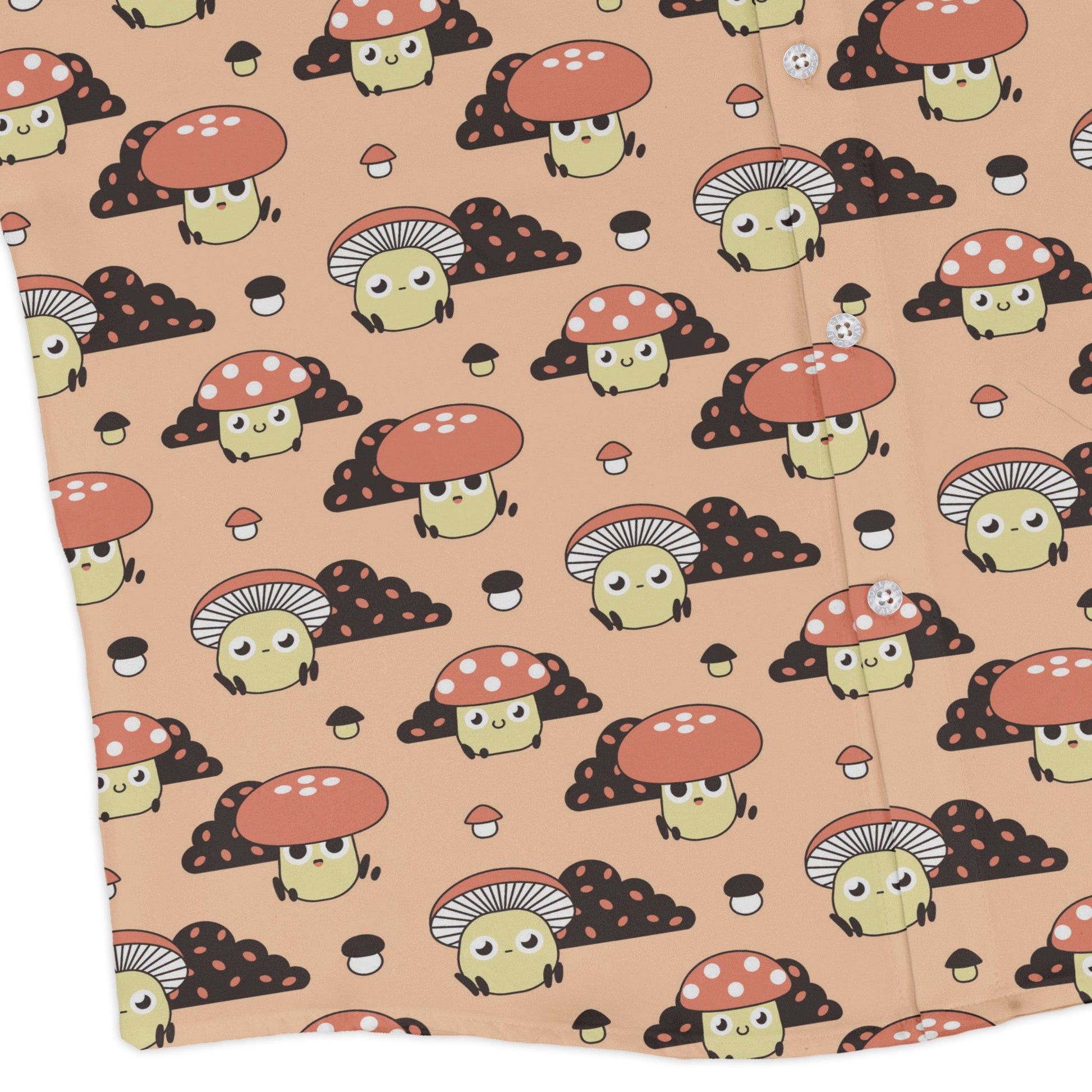 Cute Mushroom Fungi and Slime Long Sleeve Button Up Shirt Geek Nerd adult sizing Botany Print FLOW DESC WRITING