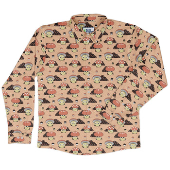 Cute Mushroom Fungi and Slime Long Sleeve Button Up Shirt Geek Nerd adult sizing Botany Print FLOW DESC WRITING