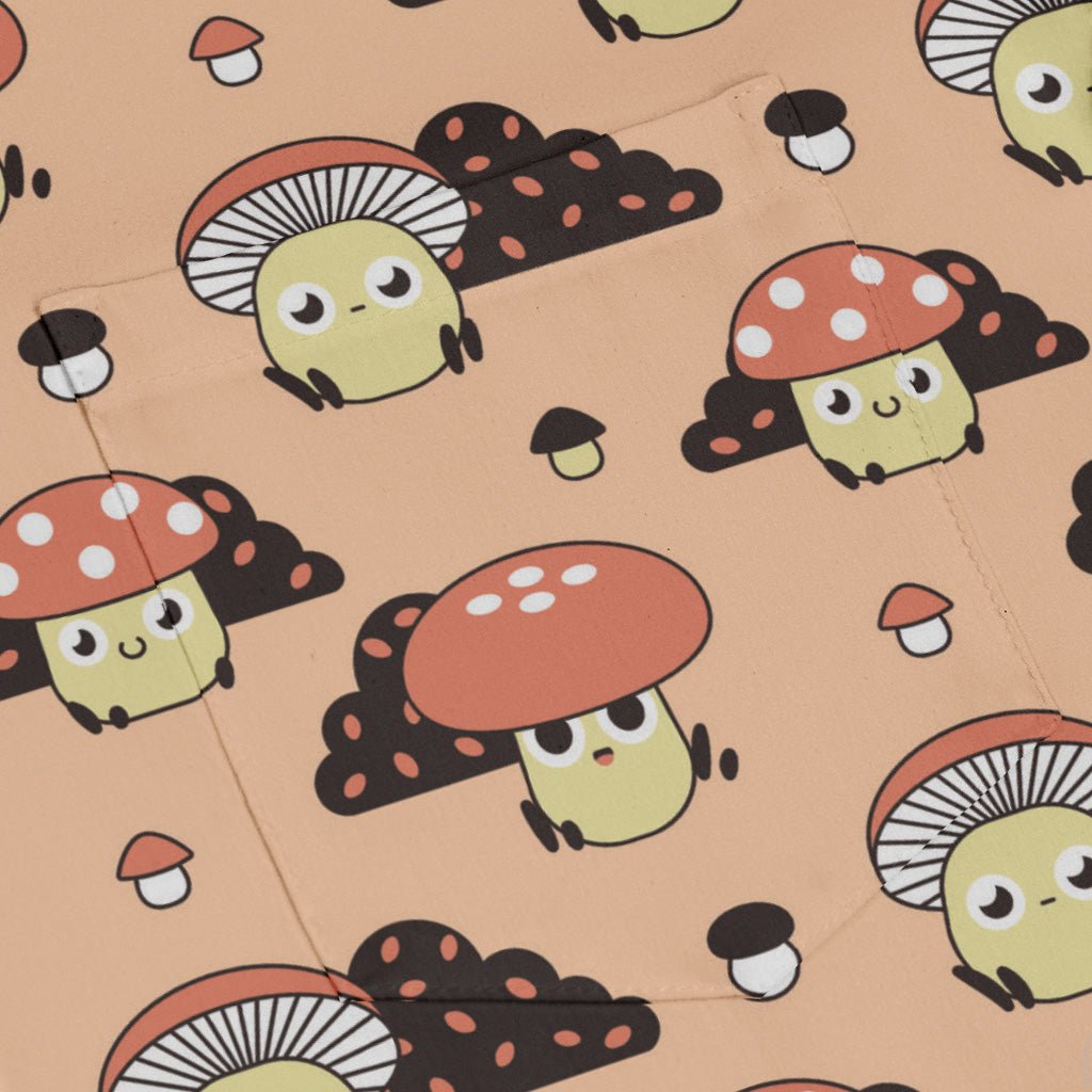 Cute Mushroom Fungi and Slime Long Sleeve Button Up Shirt Geek Nerd adult sizing Botany Print FLOW DESC WRITING