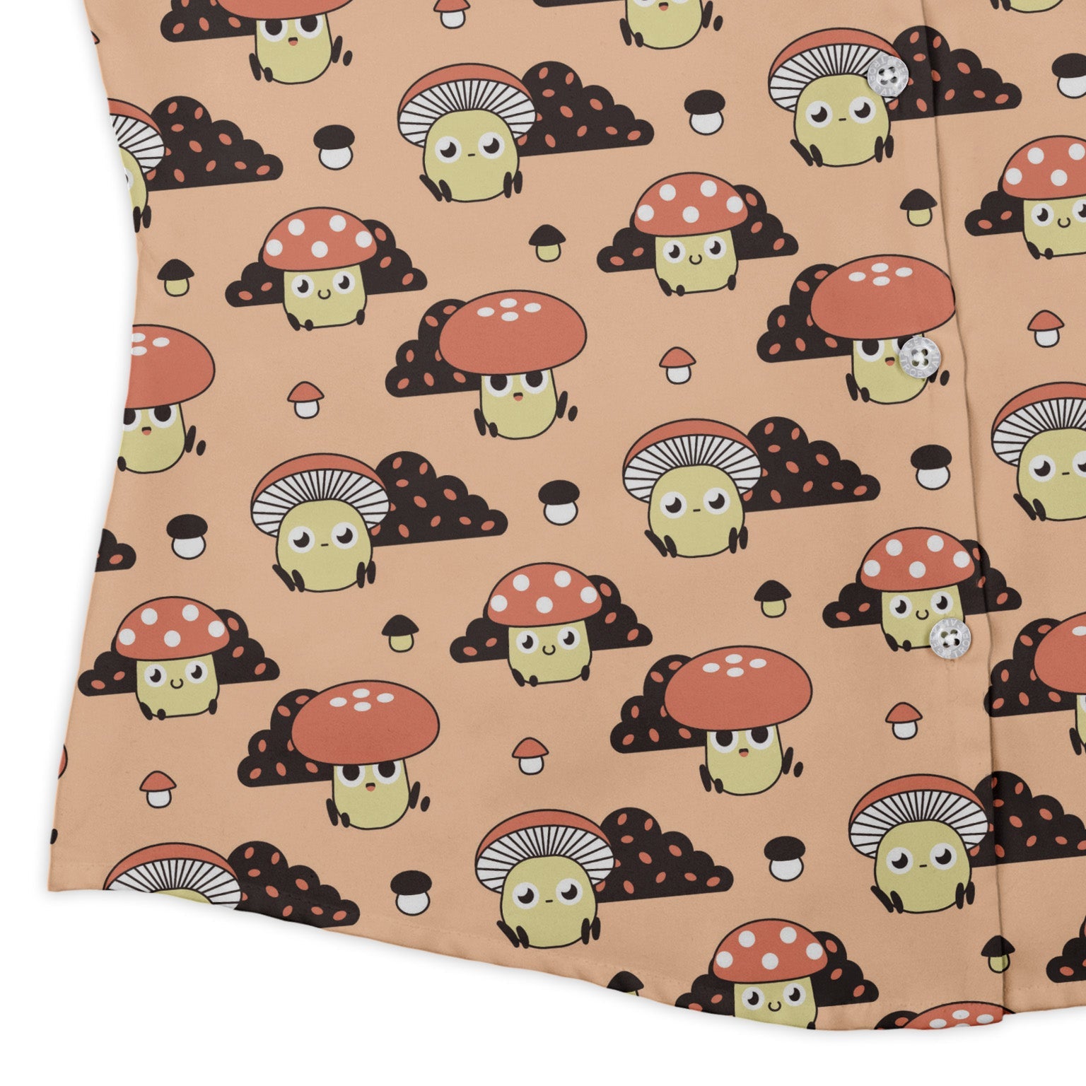 Cute Mushroom Fungi and Slime Curvy Button Up Shirt Geek Nerd Botany Print video game arcade print women