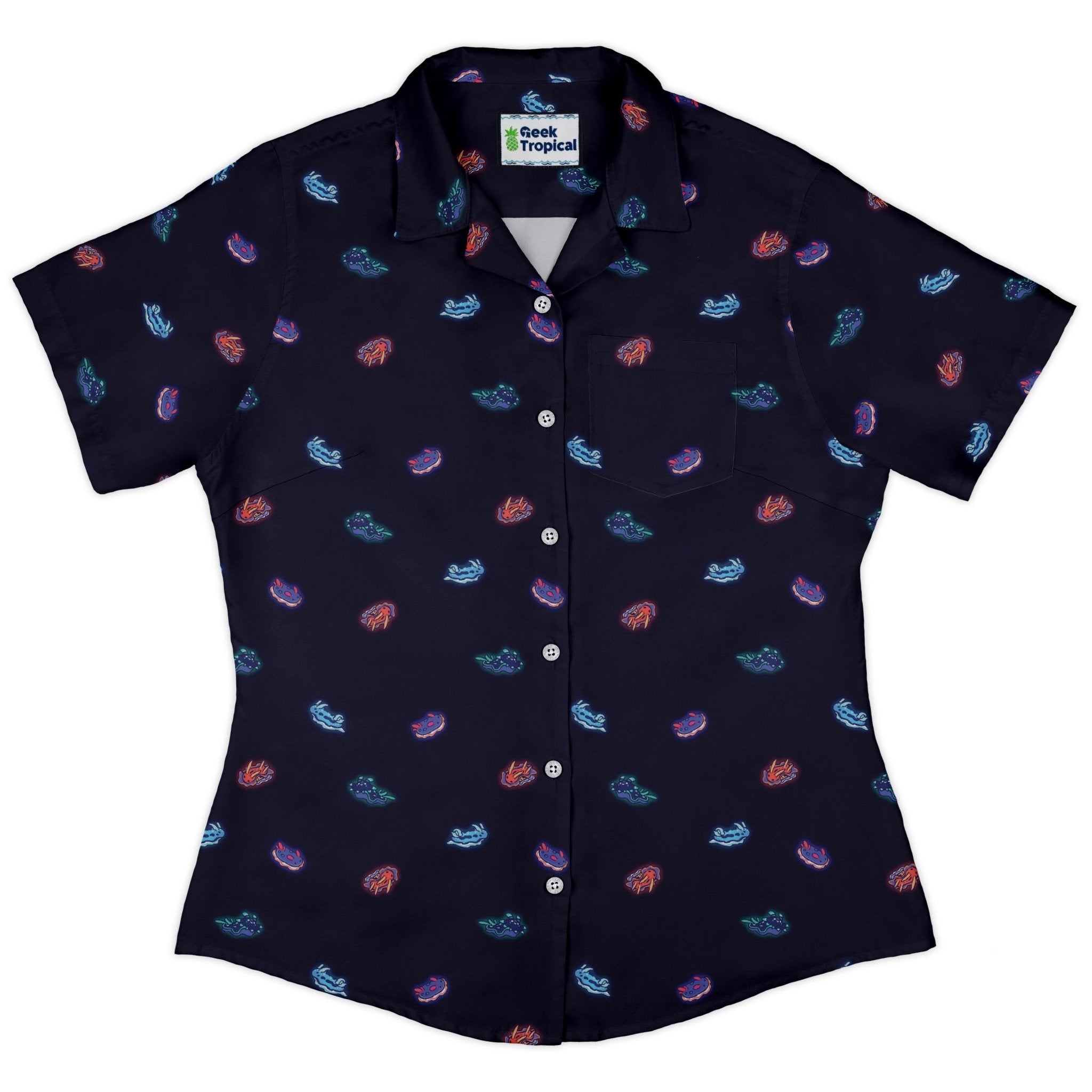 Cute Sea Slugs Curvy Button Up Shirt Geek Nerd anime Design by Ardi Tong marine biology