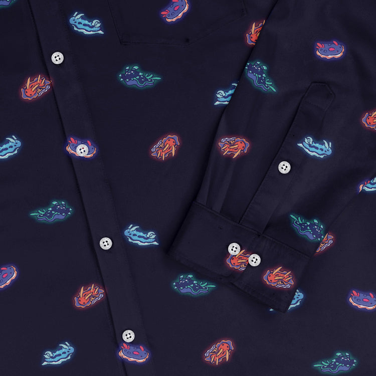 Cute Sea Slugs Long Sleeve Button Up Shirt Geek Nerd adult sizing anime Design by Ardi Tong