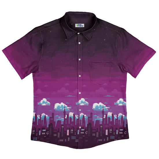 Cyberpunk Tokyo Skyline Button Up Shirt Geek Nerd 0925 adult sizing All Adult Button Up Shirts