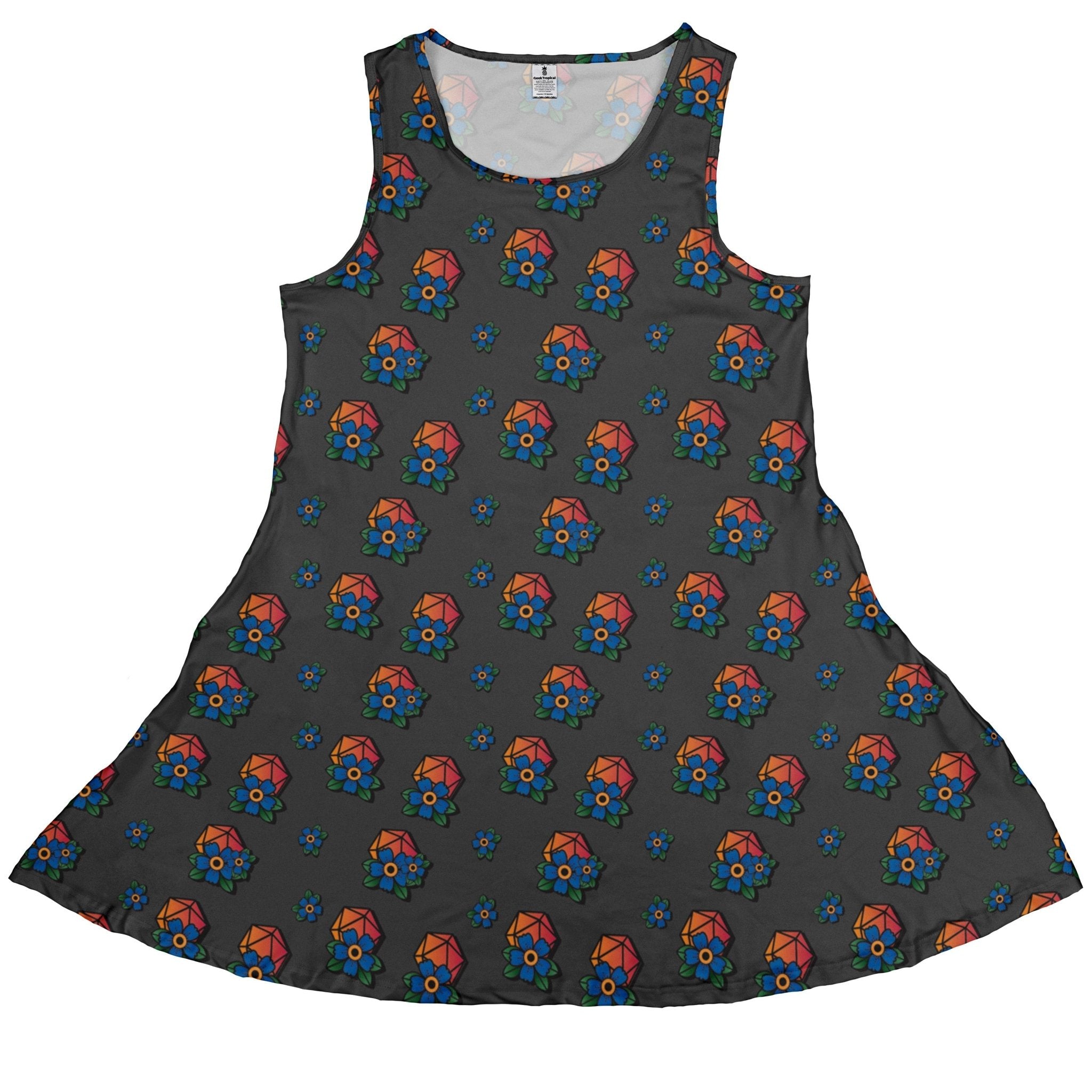 D20 Floral Hawaiian Gray Dress Geek Nerd Design by Heather Davenport dnd & rpg print lx - C