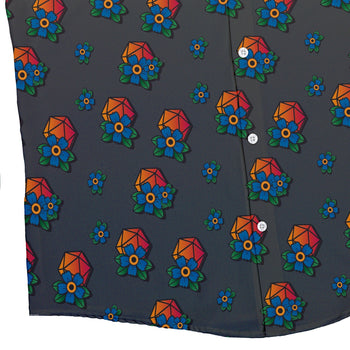 D20 Floral Hawaiian Gray Button Up Shirt - adult sizing - Design by Heather Davenport - dnd & rpg print
