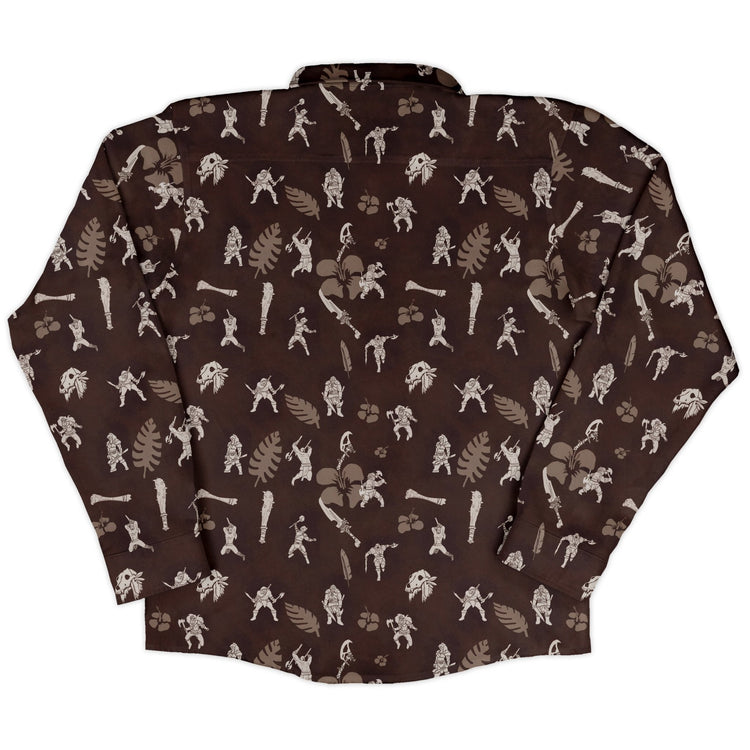 DND Barbarian Class Hawaiian Long Sleeve Button Up Shirt Geek Nerd adult sizing Designs by Nathan dnd & rpg print
