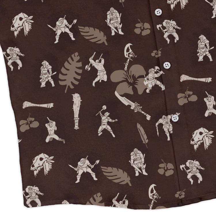 DND Barbarian Class Hawaiian Long Sleeve Button Up Shirt Geek Nerd adult sizing Designs by Nathan dnd & rpg print