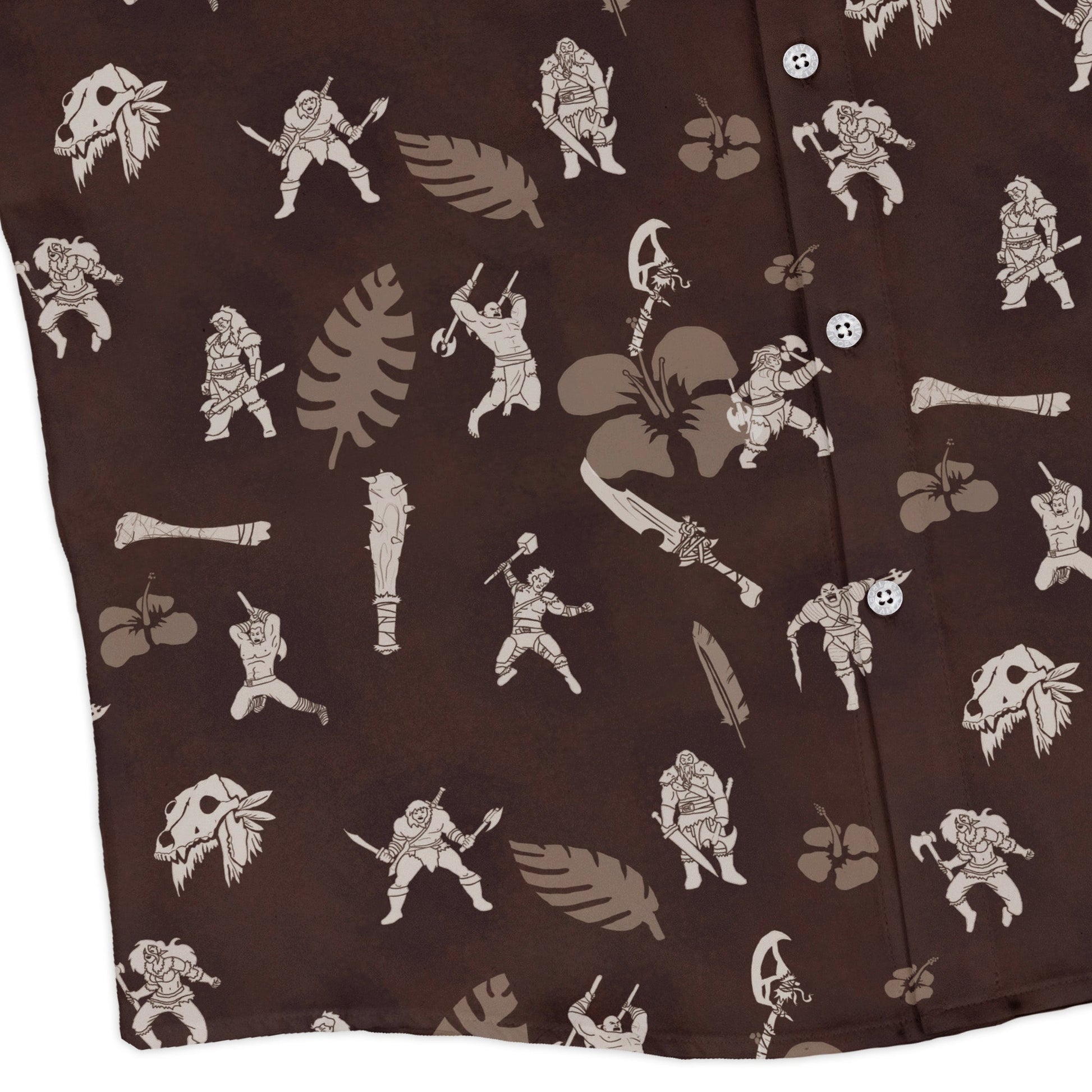DND Barbarian Class Hawaiian Long Sleeve Button Up Shirt Geek Nerd adult sizing Designs by Nathan dnd & rpg print