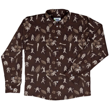 DND Barbarian Class Hawaiian Long Sleeve Button Up Shirt Geek Nerd adult sizing Designs by Nathan dnd & rpg print