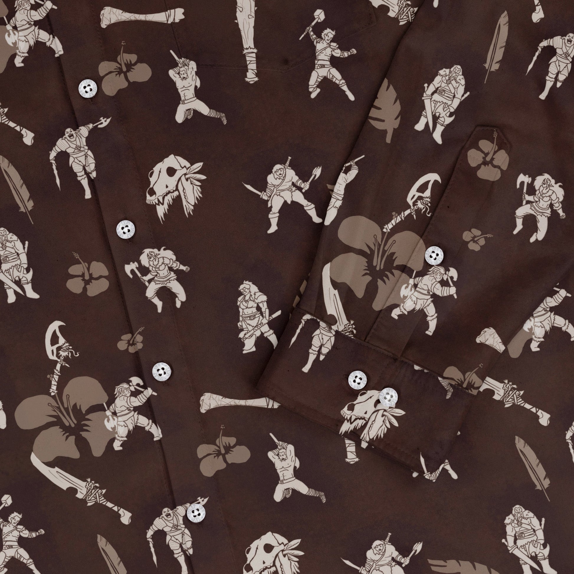 DND Barbarian Class Hawaiian Long Sleeve Button Up Shirt Geek Nerd adult sizing Designs by Nathan dnd & rpg print