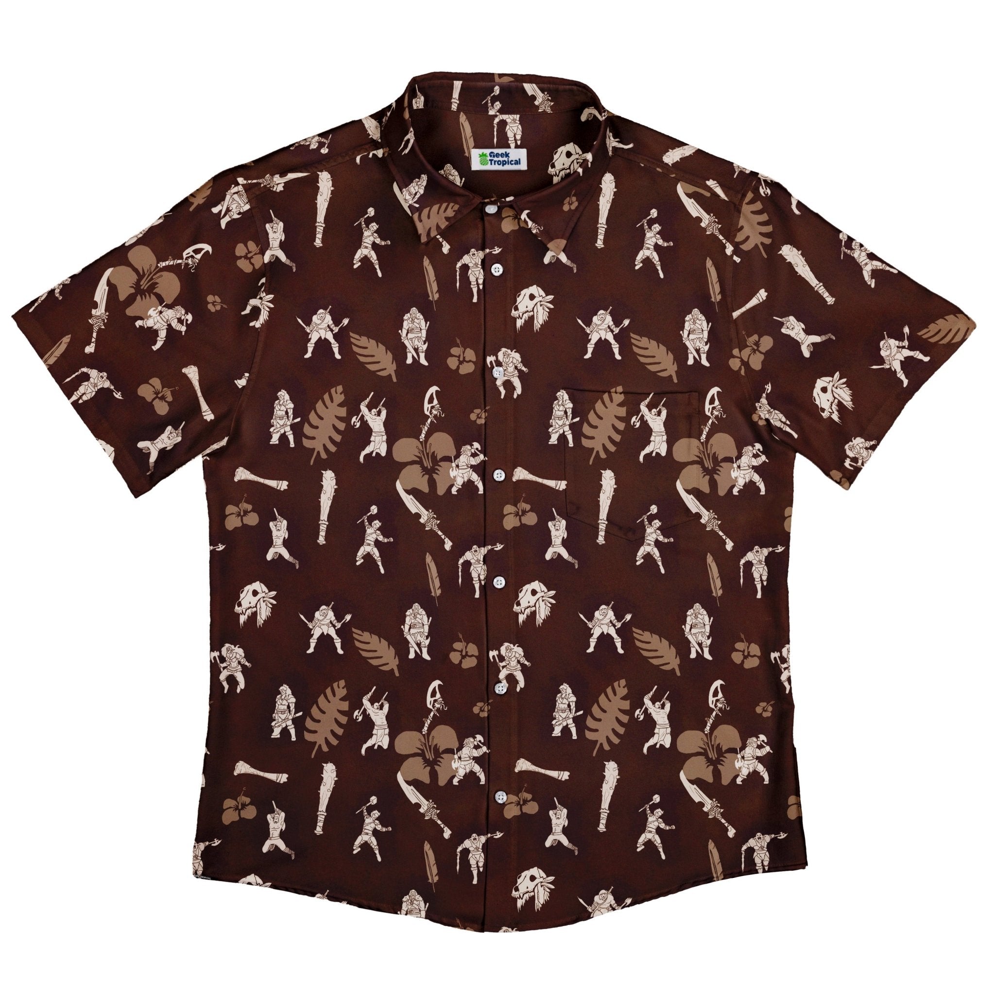 Dnd Barbarian Class Hawaiian Button Up Shirt - adult sizing - Designs by Nathan - dnd & rpg print