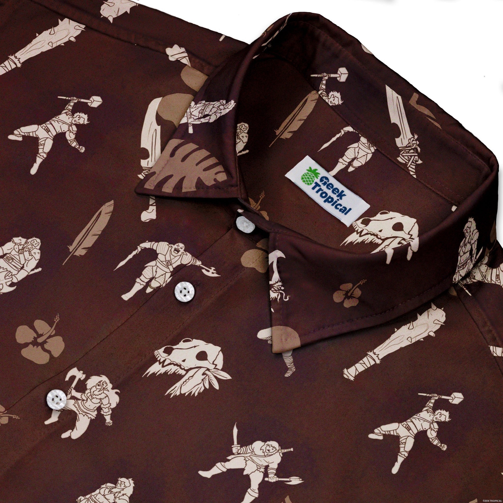 Dnd Barbarian Class Hawaiian Button Up Shirt - adult sizing - Designs by Nathan - dnd & rpg print