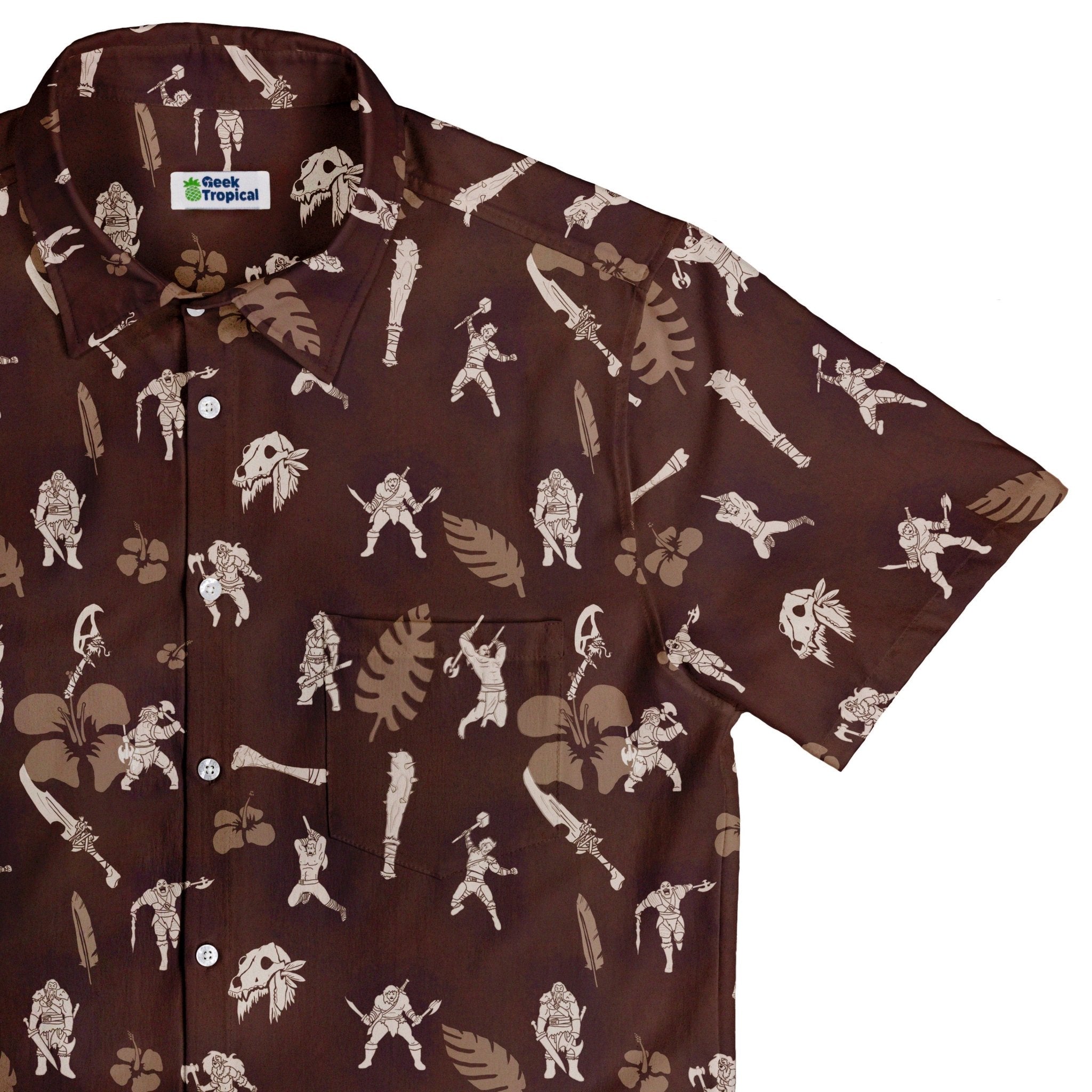 Dnd Barbarian Class Hawaiian Button Up Shirt - adult sizing - Designs by Nathan - dnd & rpg print