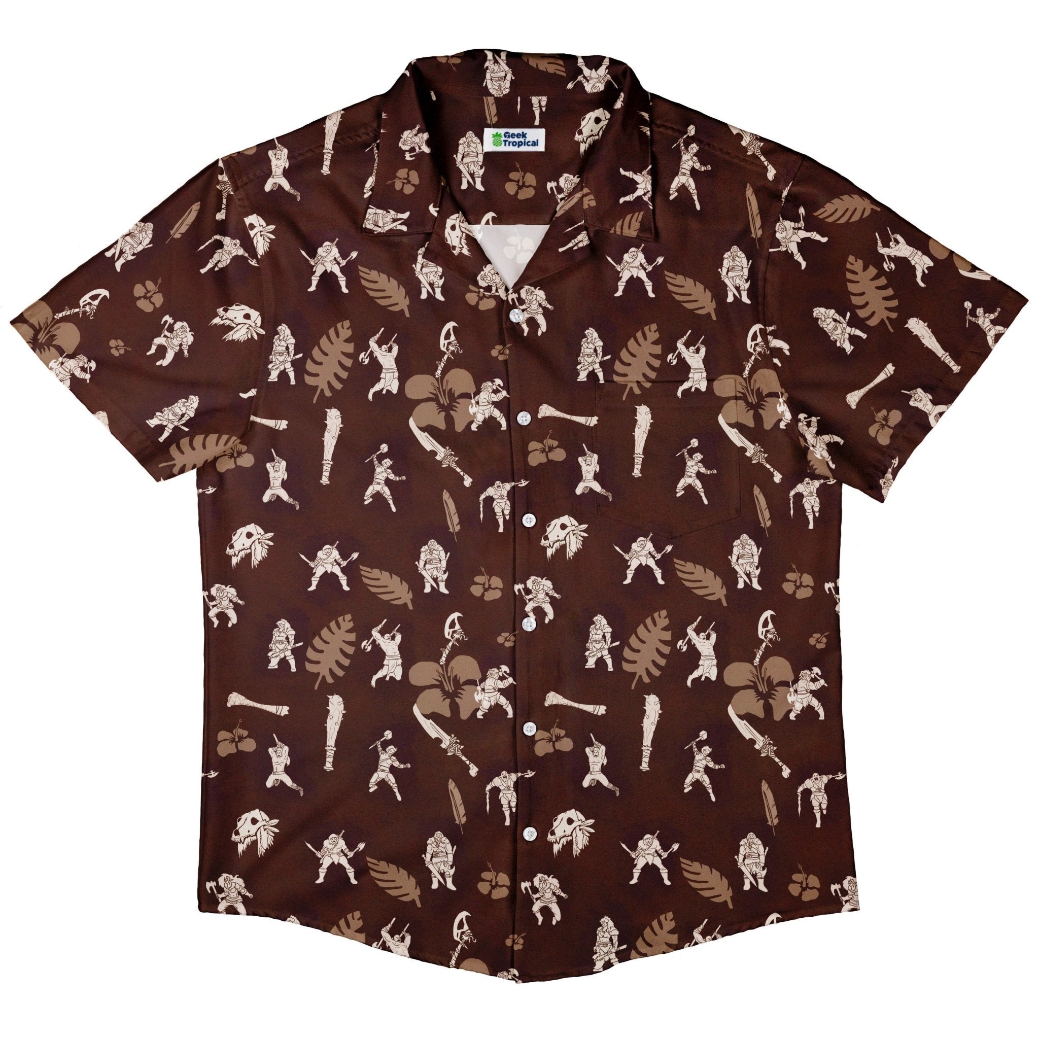 Dnd Barbarian Class Hawaiian Button Up Shirt - adult sizing - Designs by Nathan - dnd & rpg print